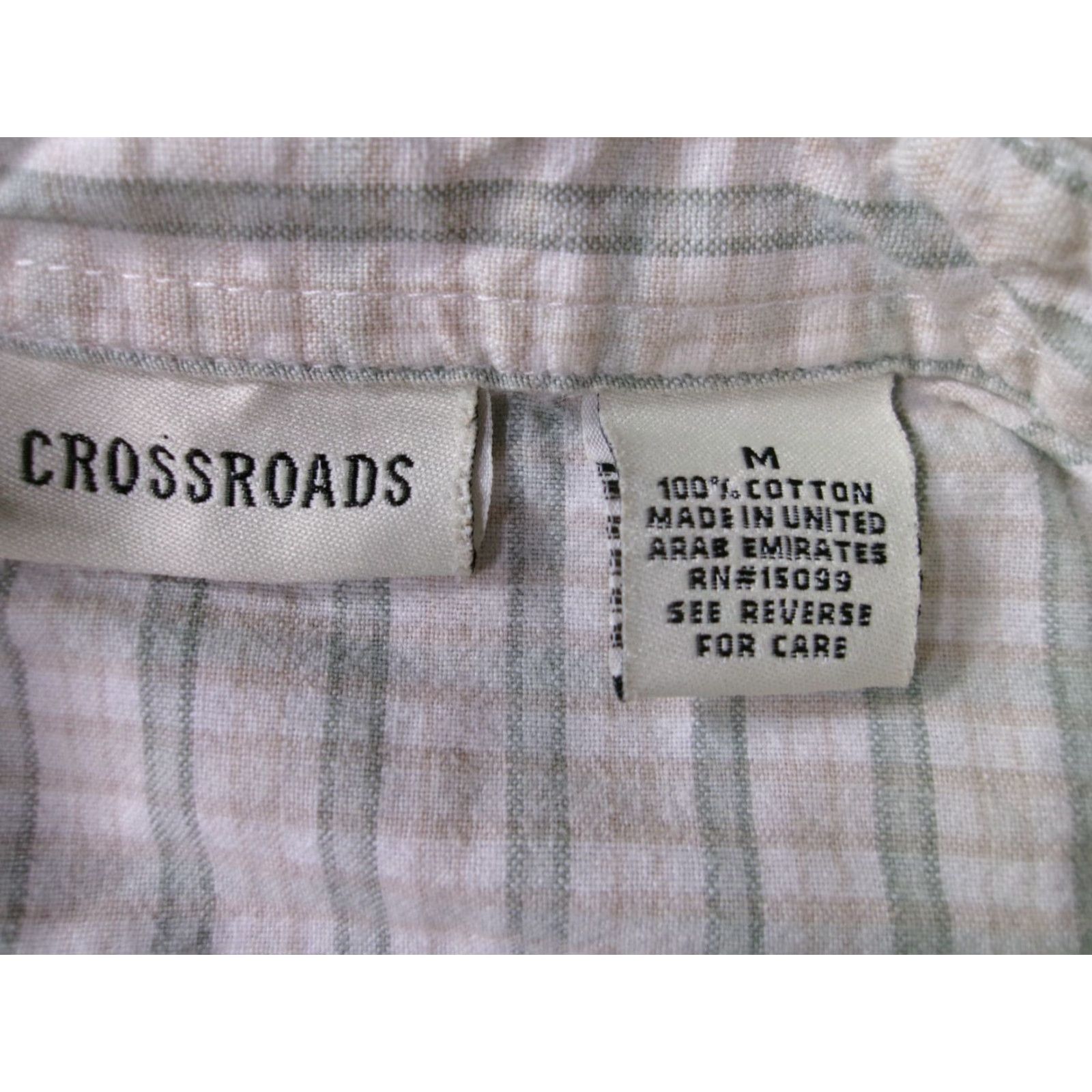 Vintage Crossroads Shirt Women M Beige Plaid 100% Cotton Short Sleeve Button-Up Collared Slim Classic Casual Womens Size M / US 6-8 / IT 42-44 - 6 Thumbnail
