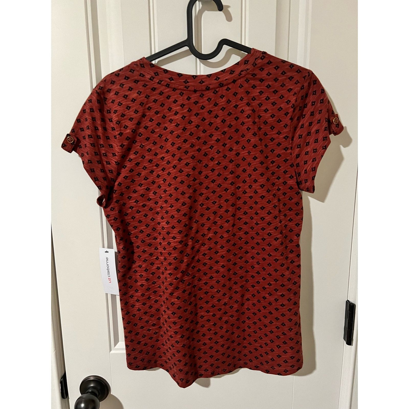 Liz Claiborne V-Neck Tee XS Brick Rust Top Blouse Short Sleeve Button Size XS / US 0-2 / IT 36-38 - 10 Thumbnail