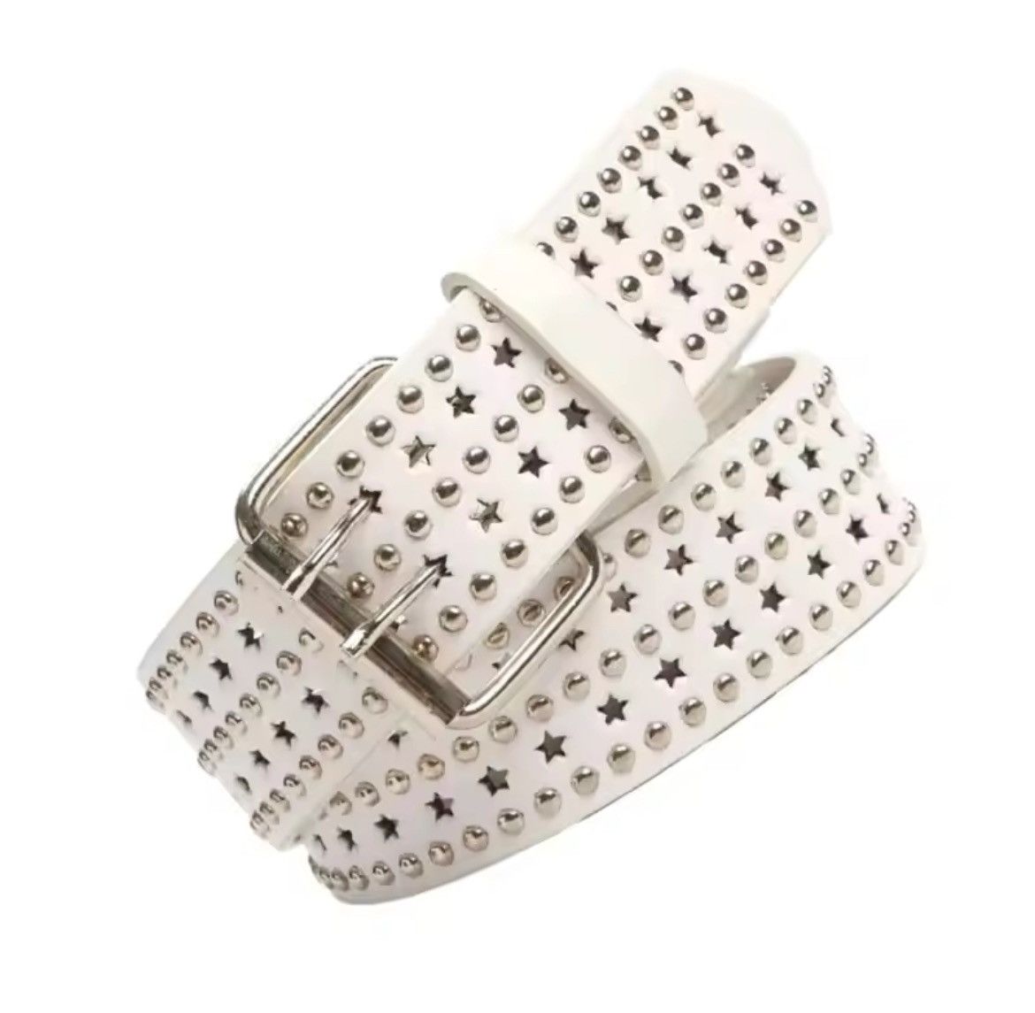 Designer 110cm White Punk Star Rivet Belt Size ONE SIZE - 2 Thumbnail