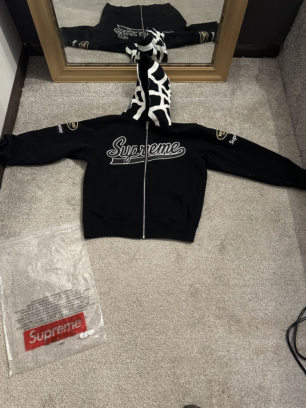 image of Supreme Vanson Leather Hoodie in Black, Men's (Size Medium)