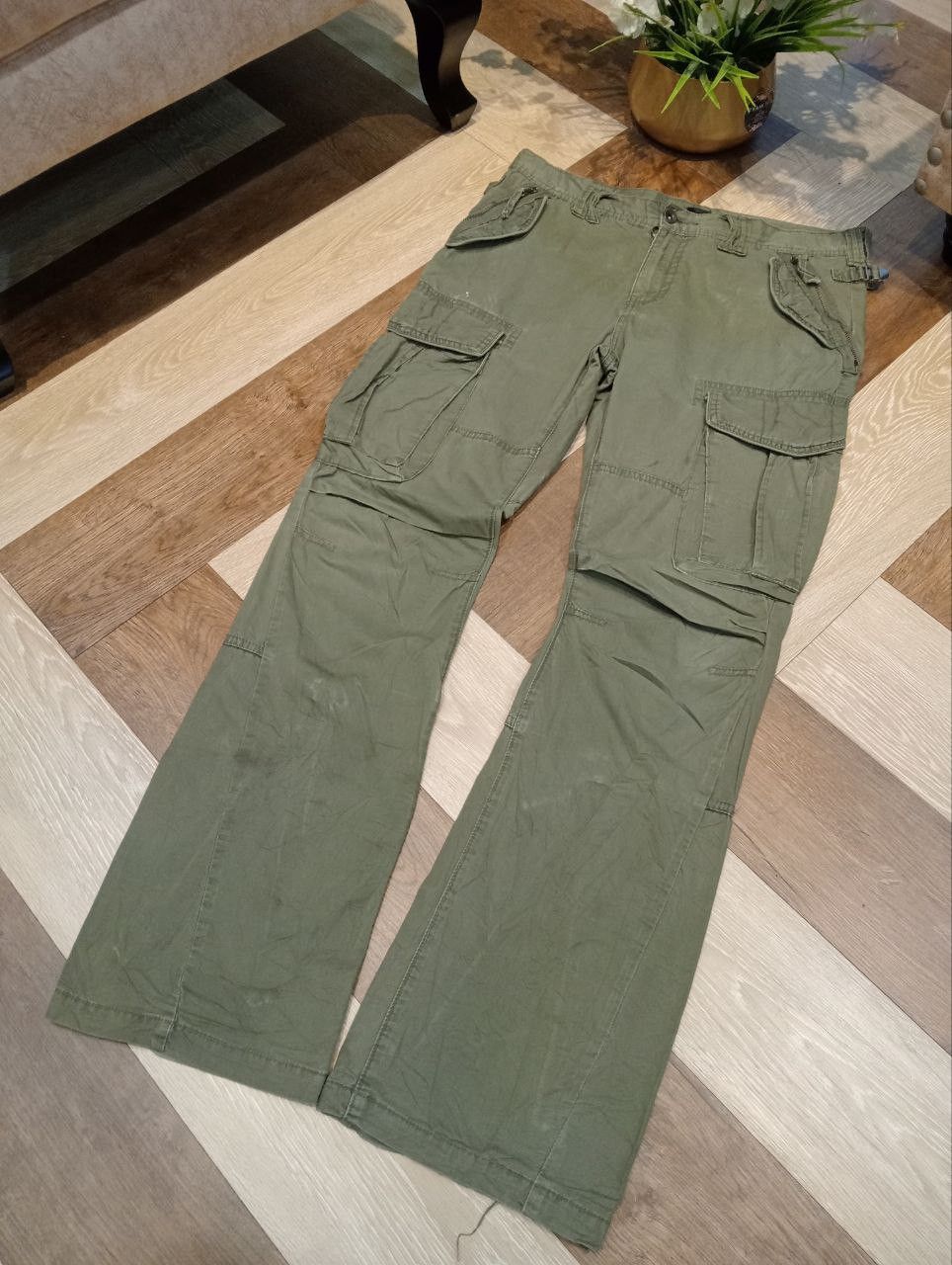 JACKROSE JACKROSE JAPAN FLARED CARGO PANTS SIZE 33 GREEN ARMY Size US 33 - 3 Thumbnail