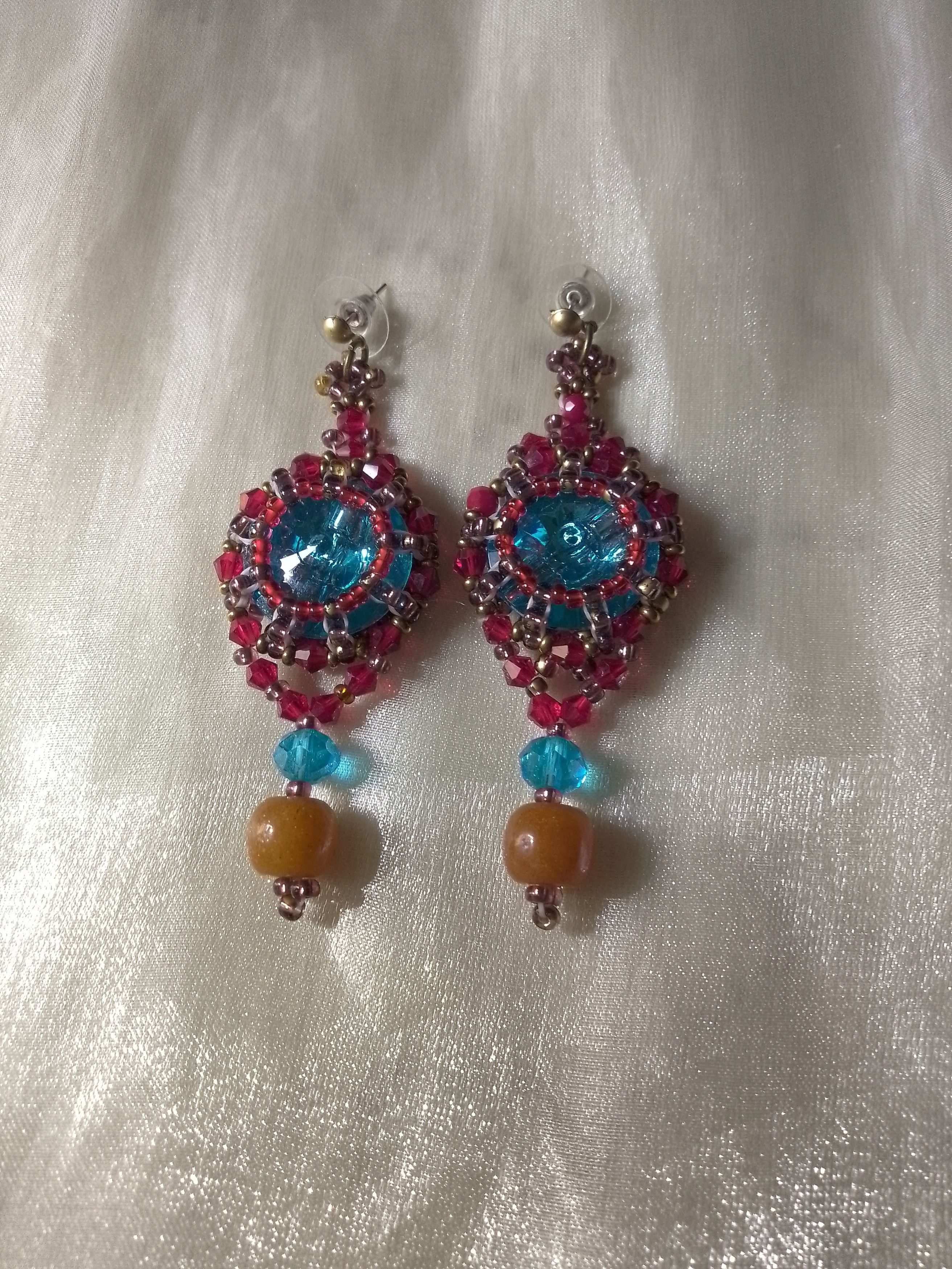 Handmade Earrings dangle Naturale carnelian stone + blue zircons Size ONE SIZE - 4 Thumbnail