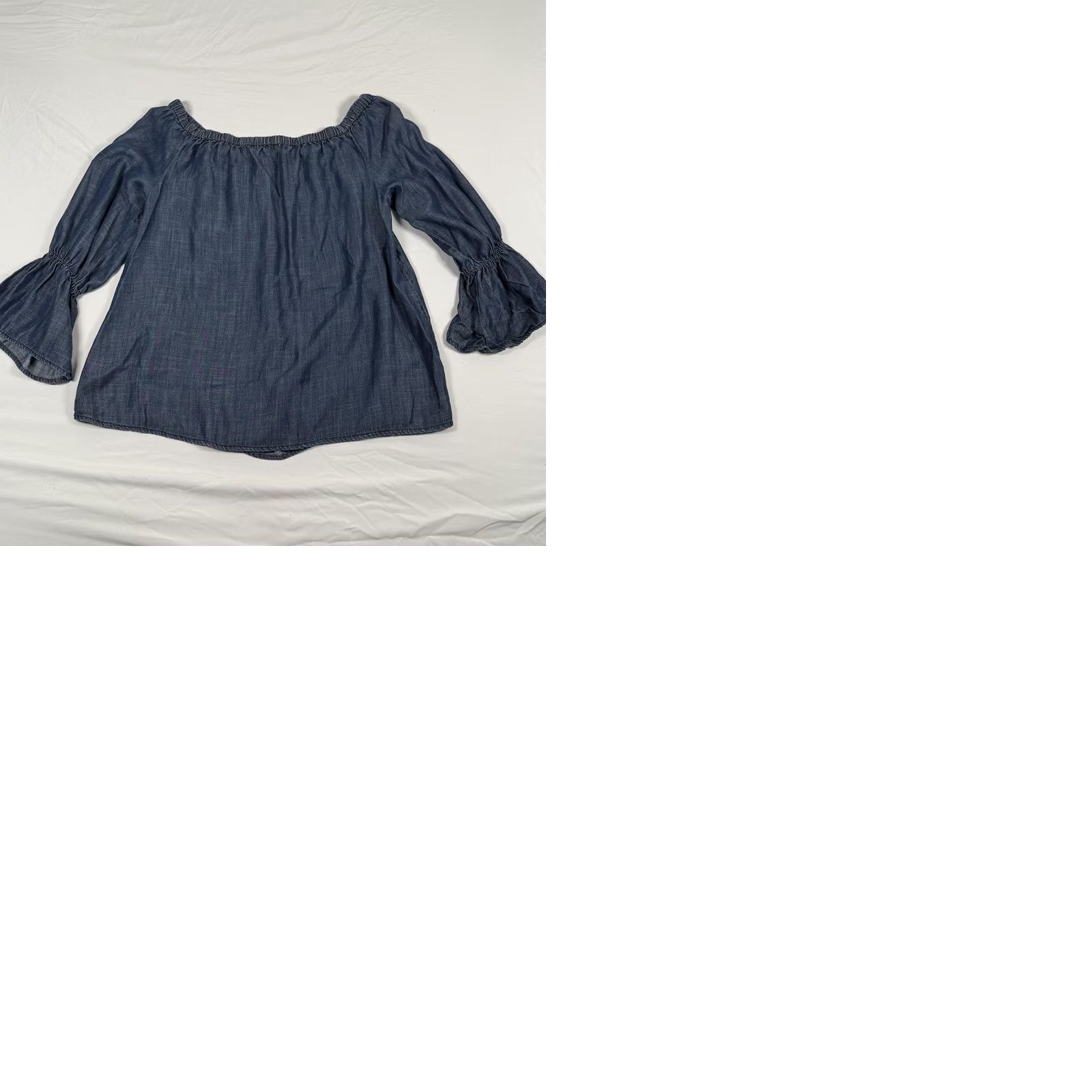 Sanctuary Sanctuary Blouse Blue Chambray Tencel Off Shoulder Bell Sleeve 3/4 Sleeve Boho Top M Womens Size M / US 6-8 / IT 42-44 - 9 Thumbnail