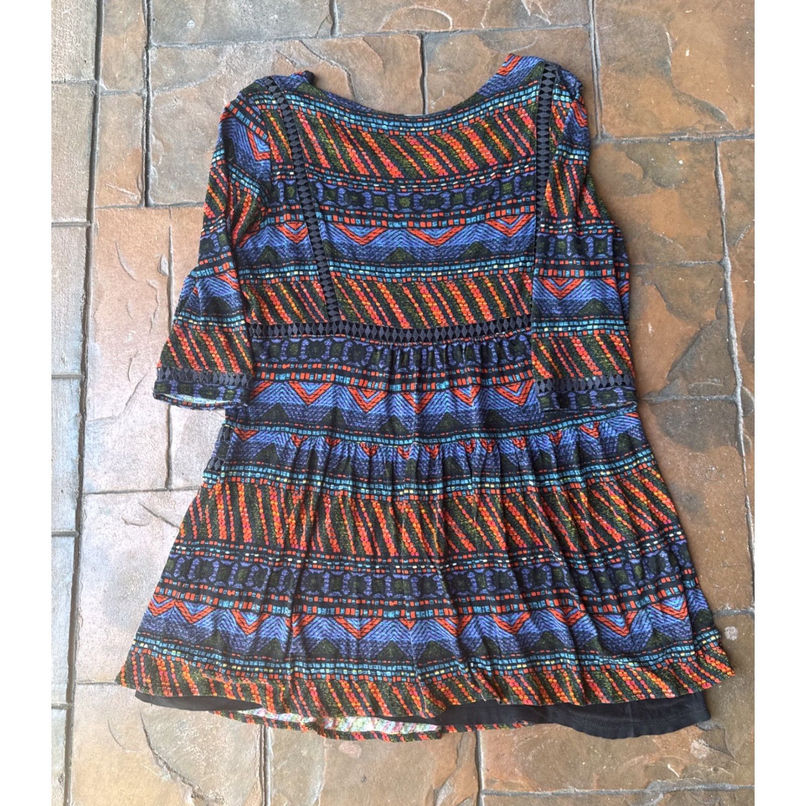 Desigual Desigual Patterned 3/4 Sleeve Dress Women's Medium Boho Geometric Multicolor Size M / US 6-8 / IT 42-44 - 3 Thumbnail