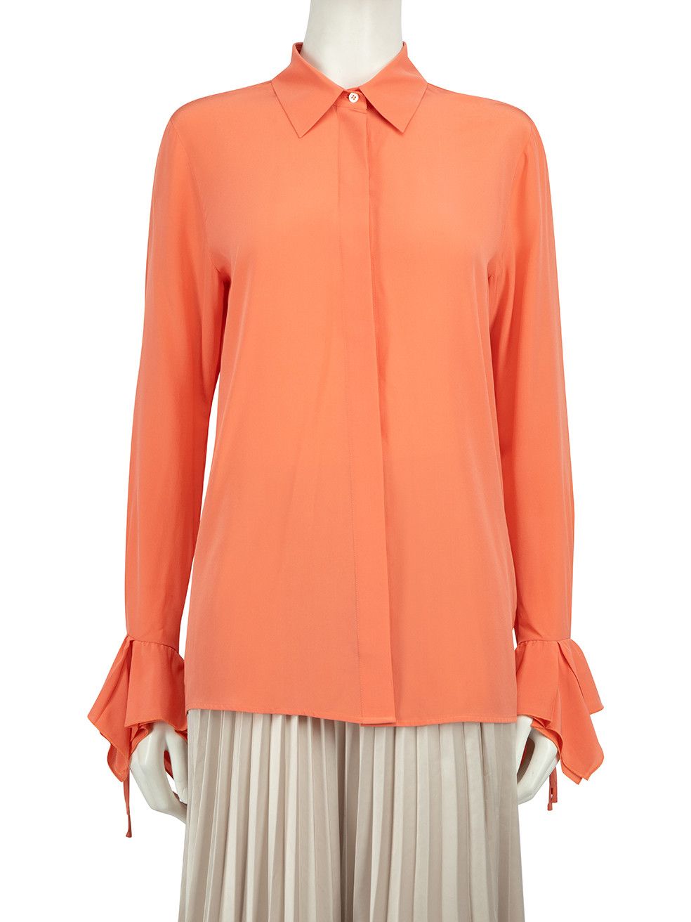 image of Victoria Beckham Vvb Coral Silk Button Down Shirt in Orange, Women's (Size Small)