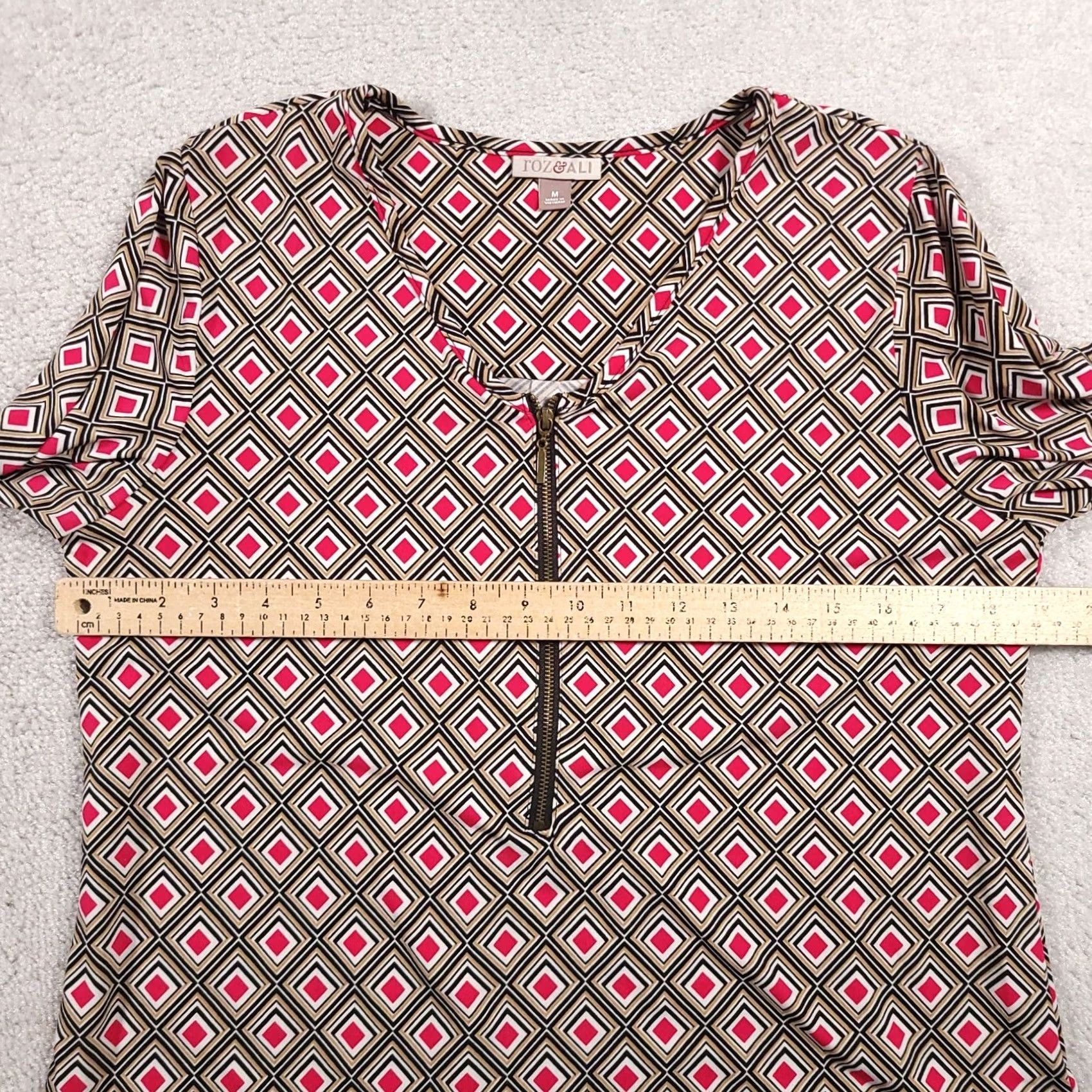 Vintage Roz & Ali Blouse Shirt Women's Medium Geometric 3/4 Sleeve 1/4 Zip Size M / US 6-8 / IT 42-44 - 6 Thumbnail