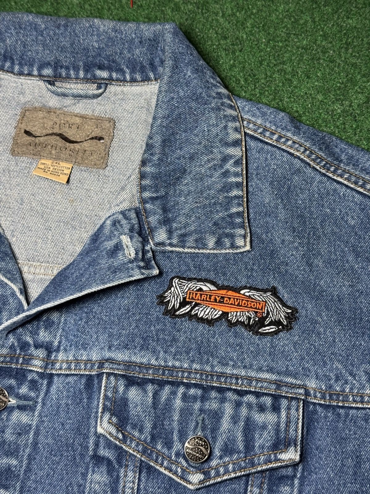 Harley Davidson Vtg 90s Harley Davidson Biker Denim Jacket Sydney Sweeney Size US XXL / EU 58 / 5 - 2 Thumbnail