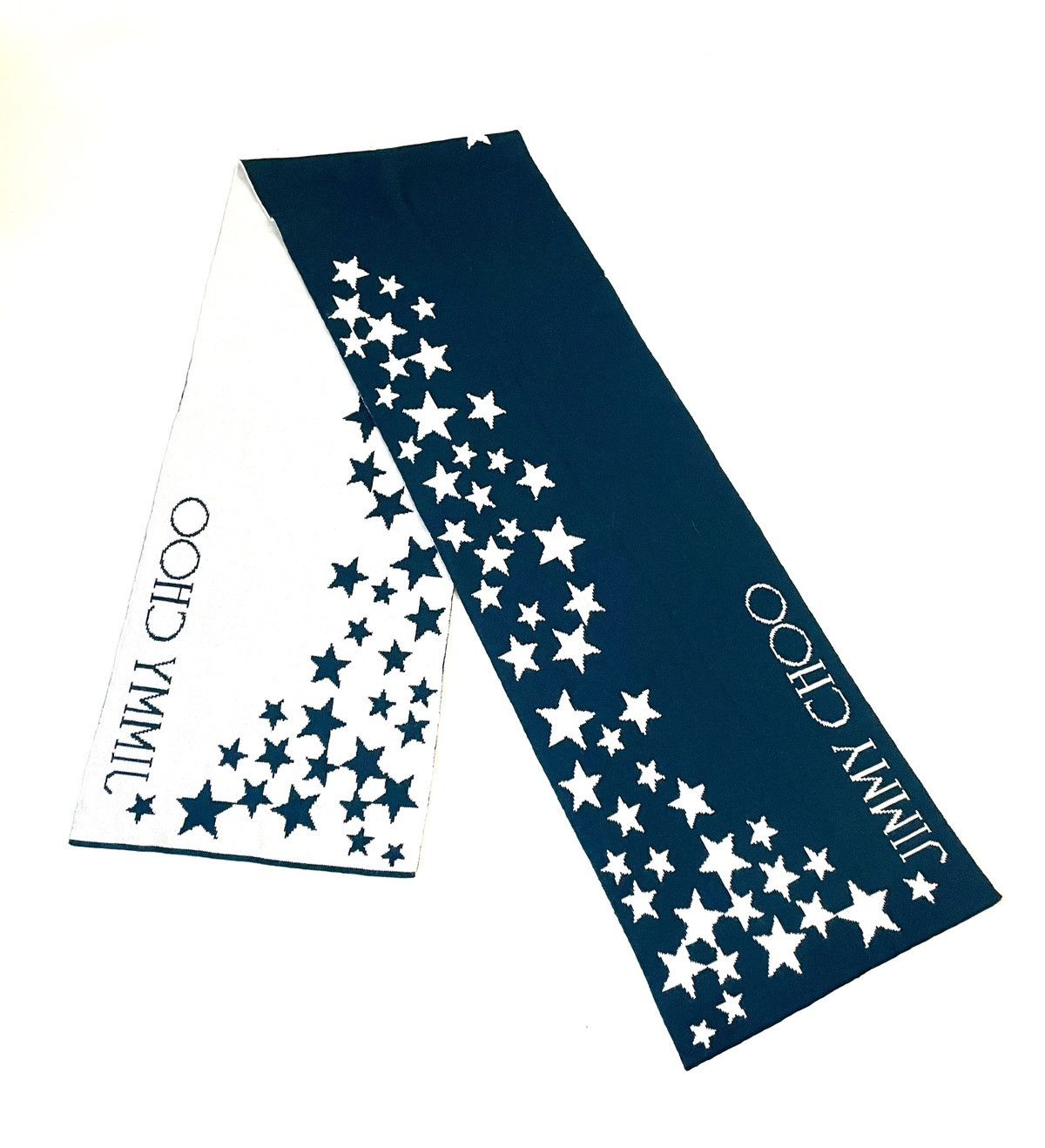 Jimmy Choo Wool Star Print Scarf Big Logo Made In Italy