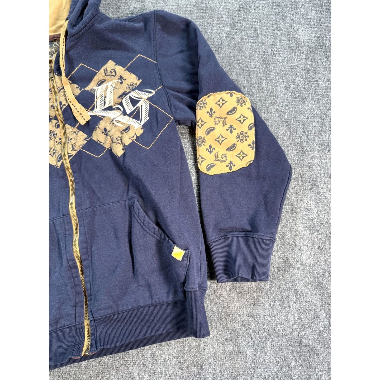 Vintage VINTAGE Limon & Sal Hoodie Mens S Navy Blue Tan Full Zip Argyle Elbow Patch Graphic Size US S / EU 44-46 / 1 - 4 Thumbnail