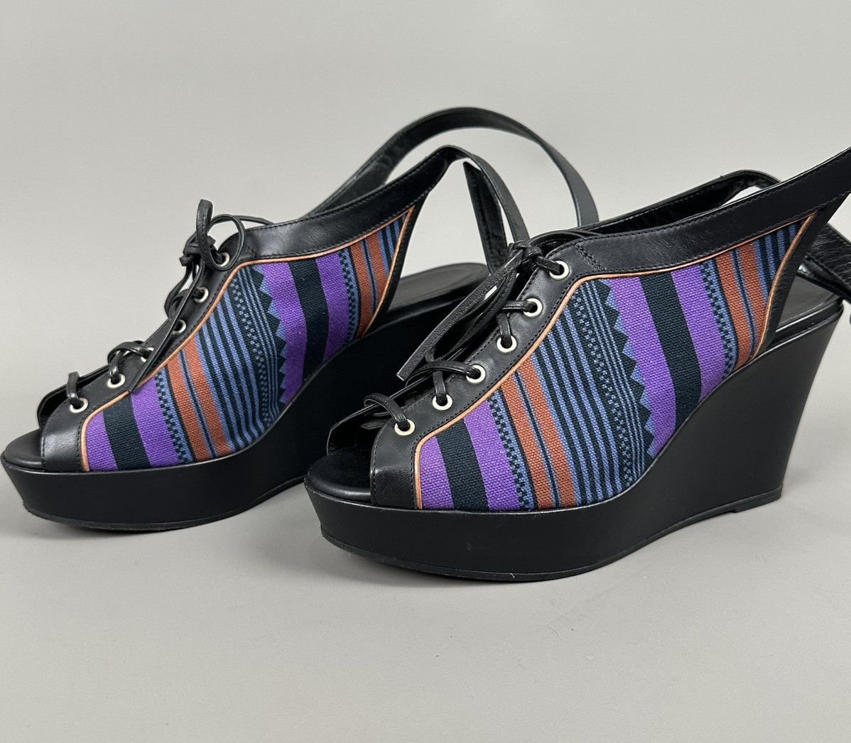 Hermes Hermes - Toile Aztec Pattern Galla Laced-Up Heel Multicolor Size US 7 / IT 37 - 3 Thumbnail