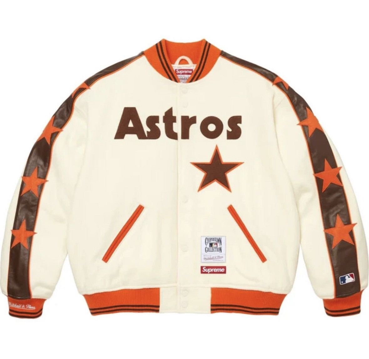 Supreme Supreme x Mitchell & Ness Varsity Jacket Beige Orange Astros Size US M / EU 48-50 / 2 - 2 Thumbnail