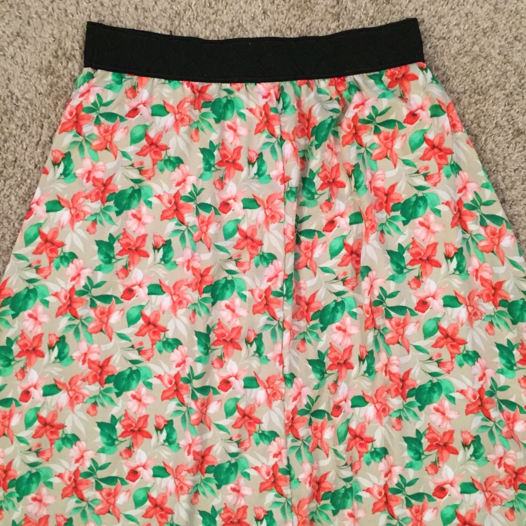 Vintage LuLaRoe Maxi Skirt Medium Pink Floral Long Lined Pull On Size 32" / US 10 / IT 46 - 6 Thumbnail