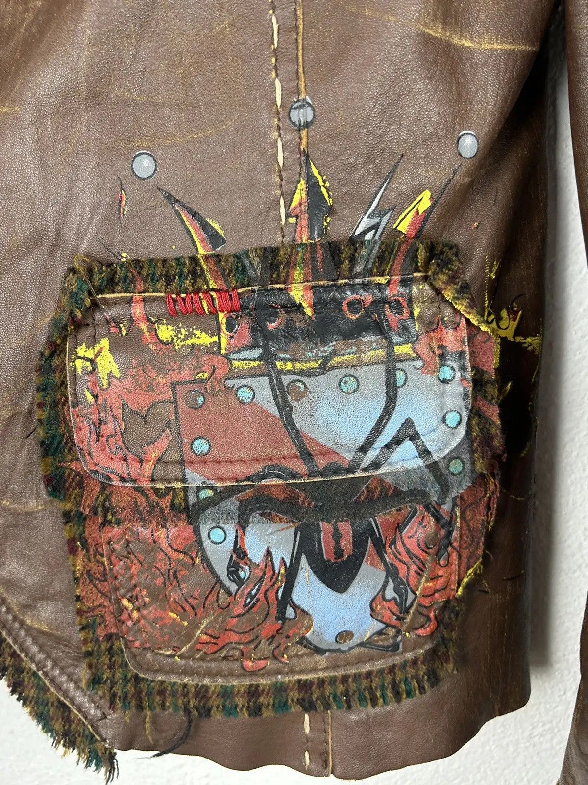 Christian Audigier Vintage Ed Hardy Crazy Design Leather Jacket In Brown Size M / US 6-8 / IT 42-44 - 5 Thumbnail
