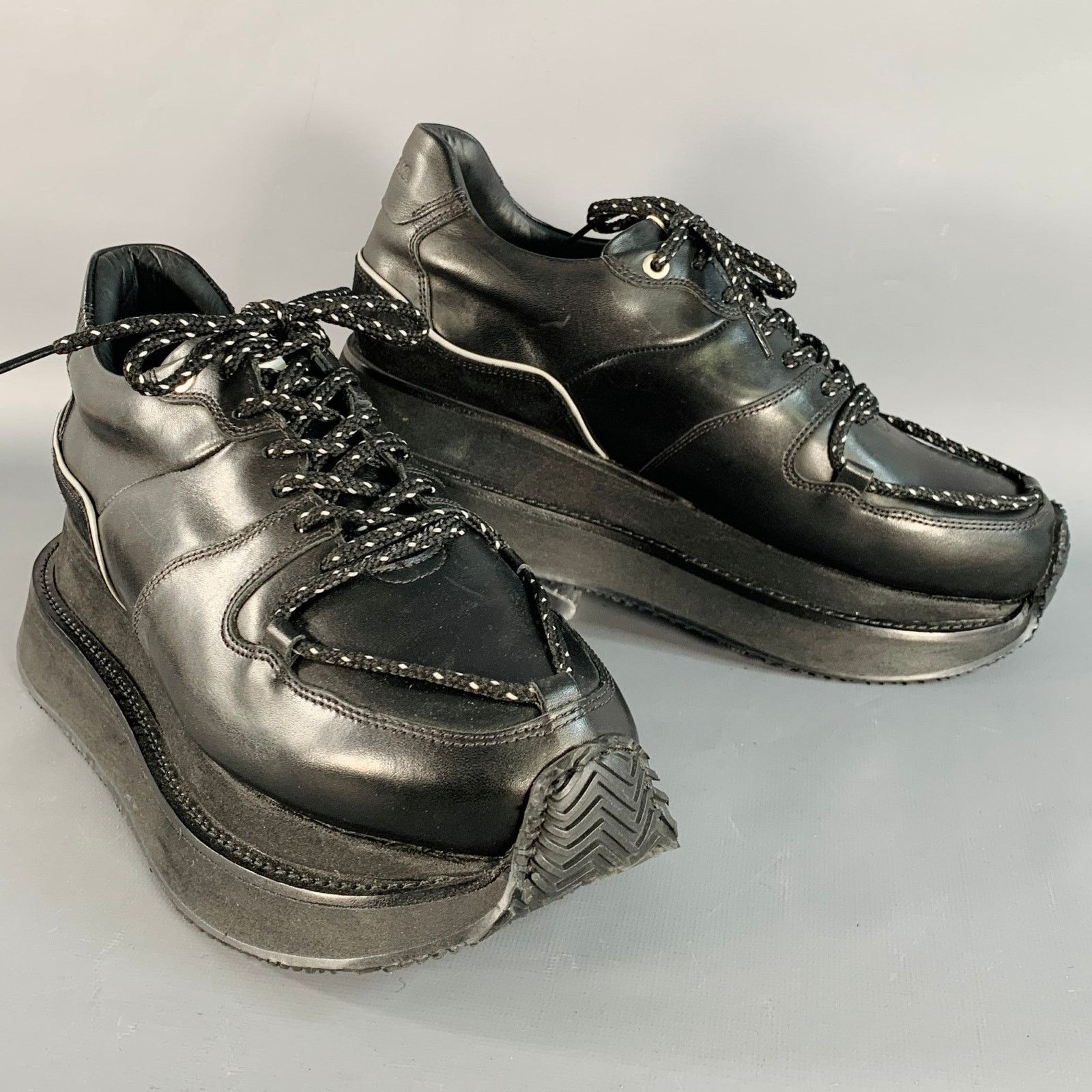 Other BODYSONG Size 8.5 Black Leather Low Top Platform Sneakers Size US 8.5 / EU 41-42 - 1 Thumbnail