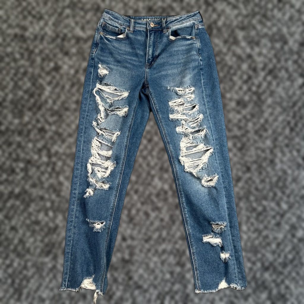 American Eagle Outfitters American Eagle Outfitters Mom Jeans Womens Size 4 Reg Blue Distressed Denim Size 27" / US 4 / IT 40 - 1 Thumbnail