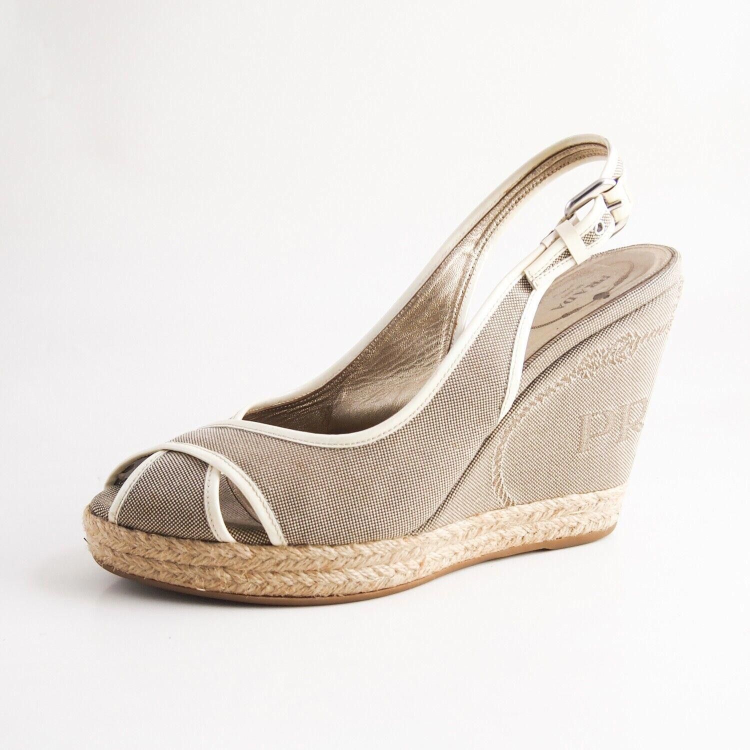 Prada Prada Wedge Sandals Brown Canvas Leather US 10.5 EU 40.5 Size US 10.5 / IT 40.5 - 1 Thumbnail