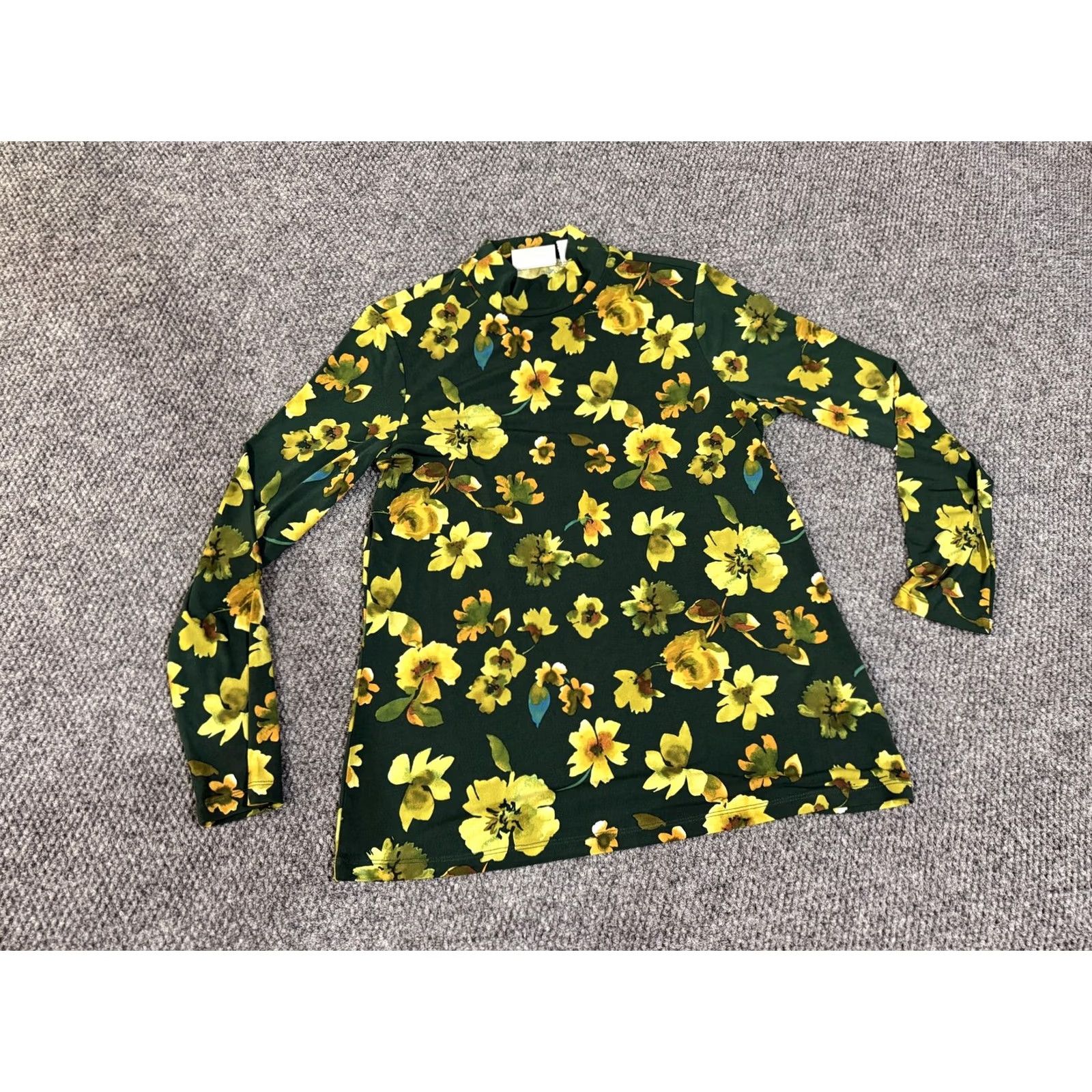 Vintage Susan Graver Blouse Womens L Green Floral Mock Neck Long Sleeve Tunic Top Size L / US 10 / IT 46 - 2 Thumbnail