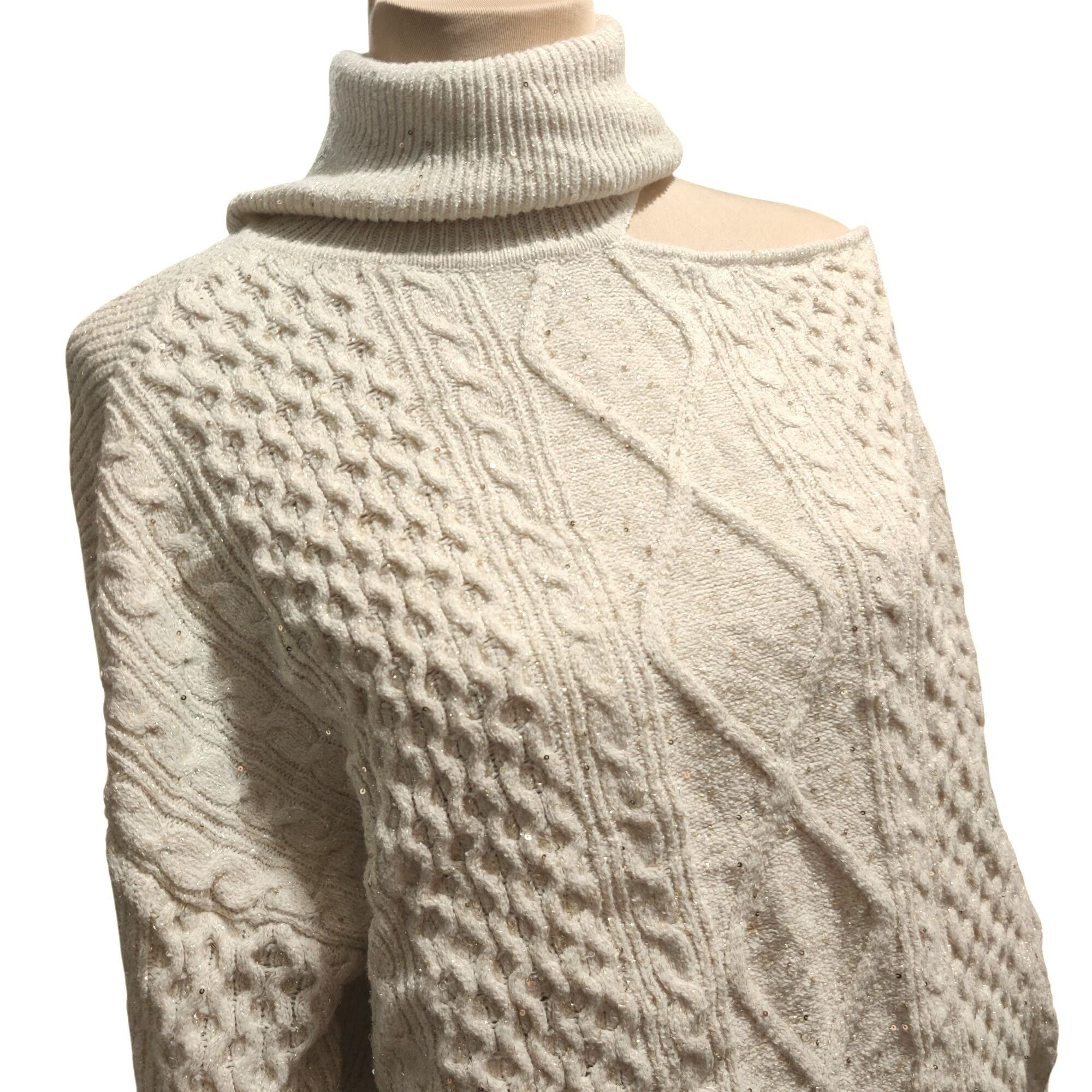Other Sofia Jeans M Cream Cable Knit Cold Shoulder Turtleneck Swea Size M / US 6-8 / IT 42-44 - 6 Thumbnail