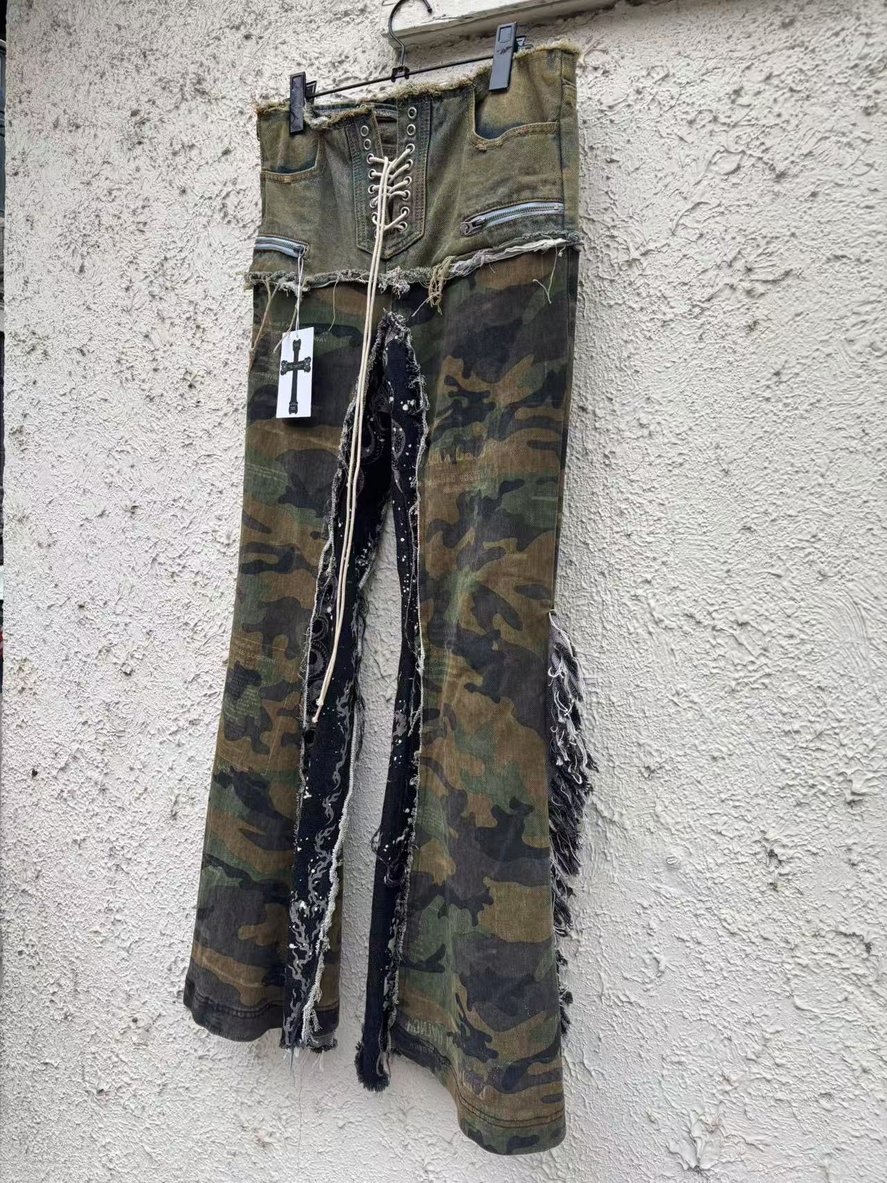 Japanese Brand × Le Grande Bleu (L.G.B.) japanese brand punk camo lace up denim flare pants Size 29" - 5 Thumbnail