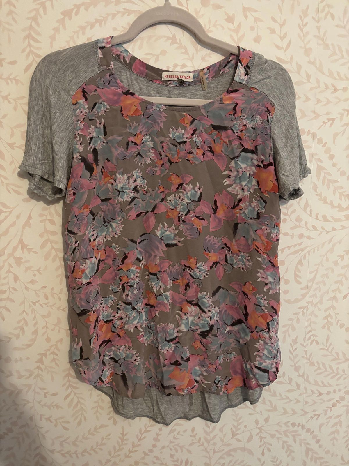 Other Rebecca Taylor Floral Print 100% Silk Short Sleeve Top Size M / US 6-8 / IT 42-44 - 1 Thumbnail
