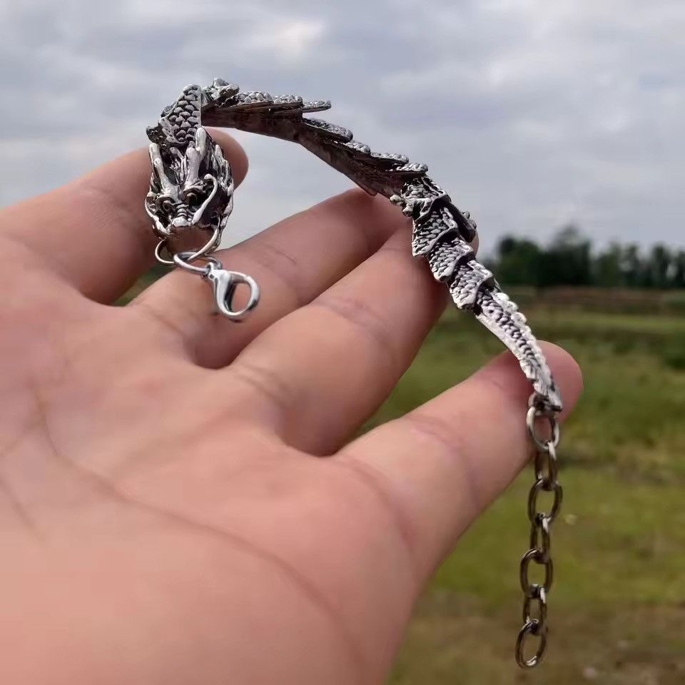 Japanese Brand Dragon Bracelet - Silver Color Link Streetwear Size ONE SIZE - 1 Thumbnail