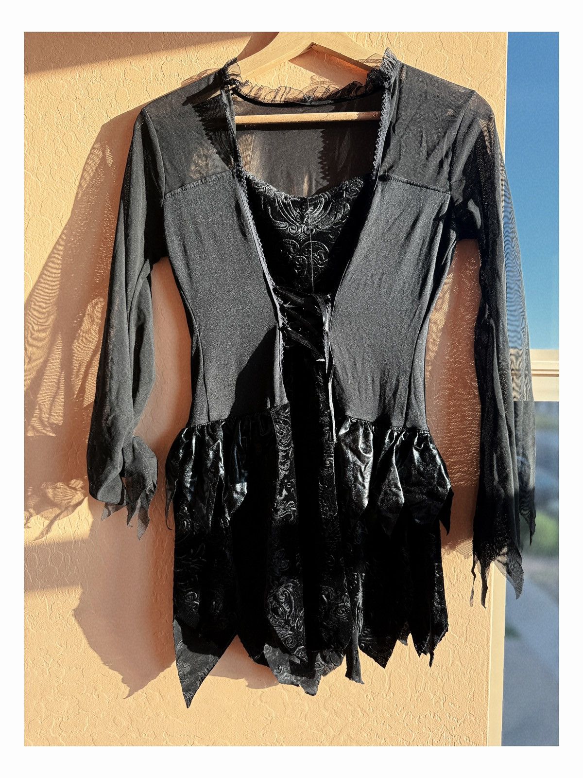 Other Gothic Witch Velvet Lace-Up Dress – Black Mesh & Brocade Size S / US 4 / IT 40 - 2 Thumbnail