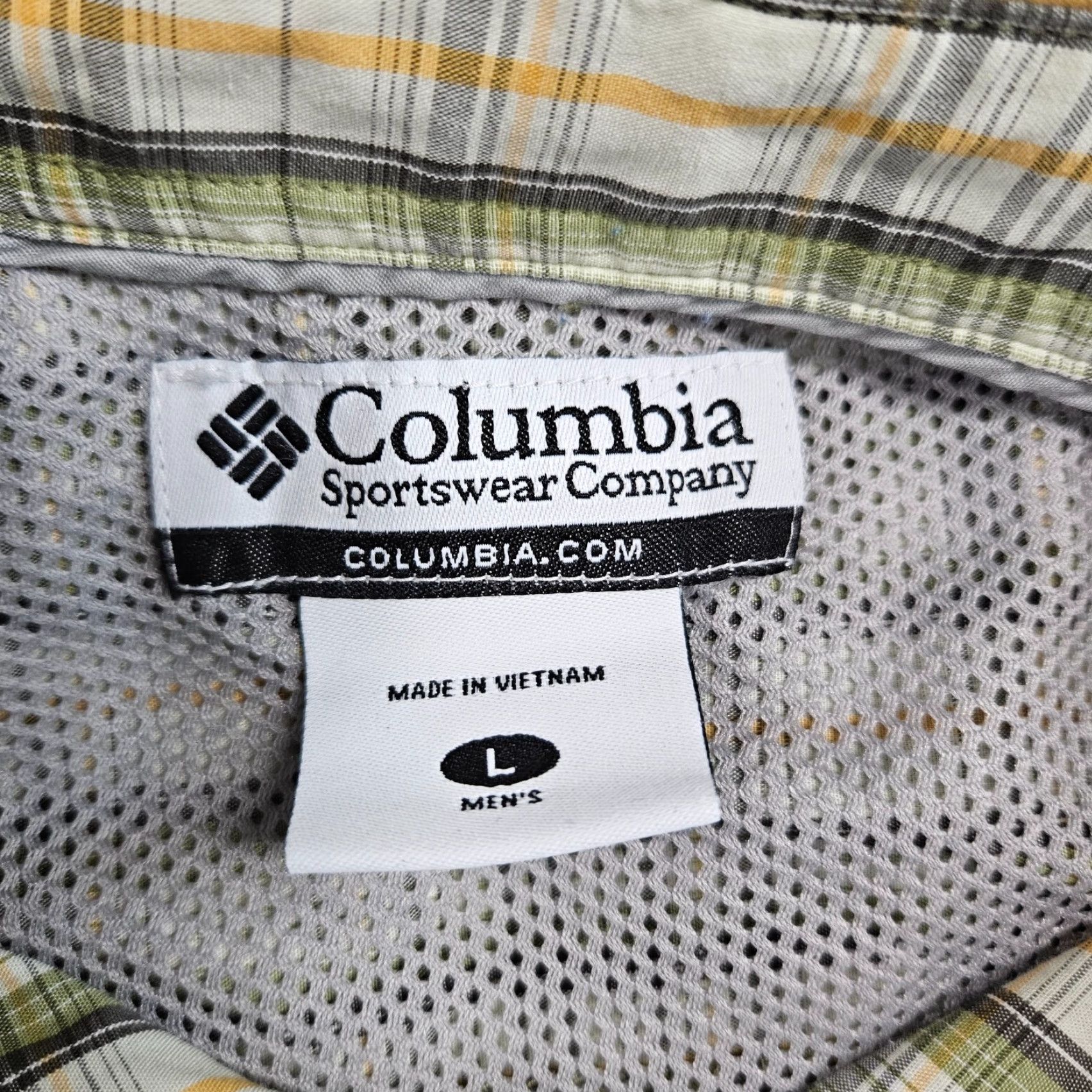 Vintage Columbia Button Front Shirt Mens Large Plaid Short Sleeve Green Yellow Vented Size US 33 - 5 Thumbnail