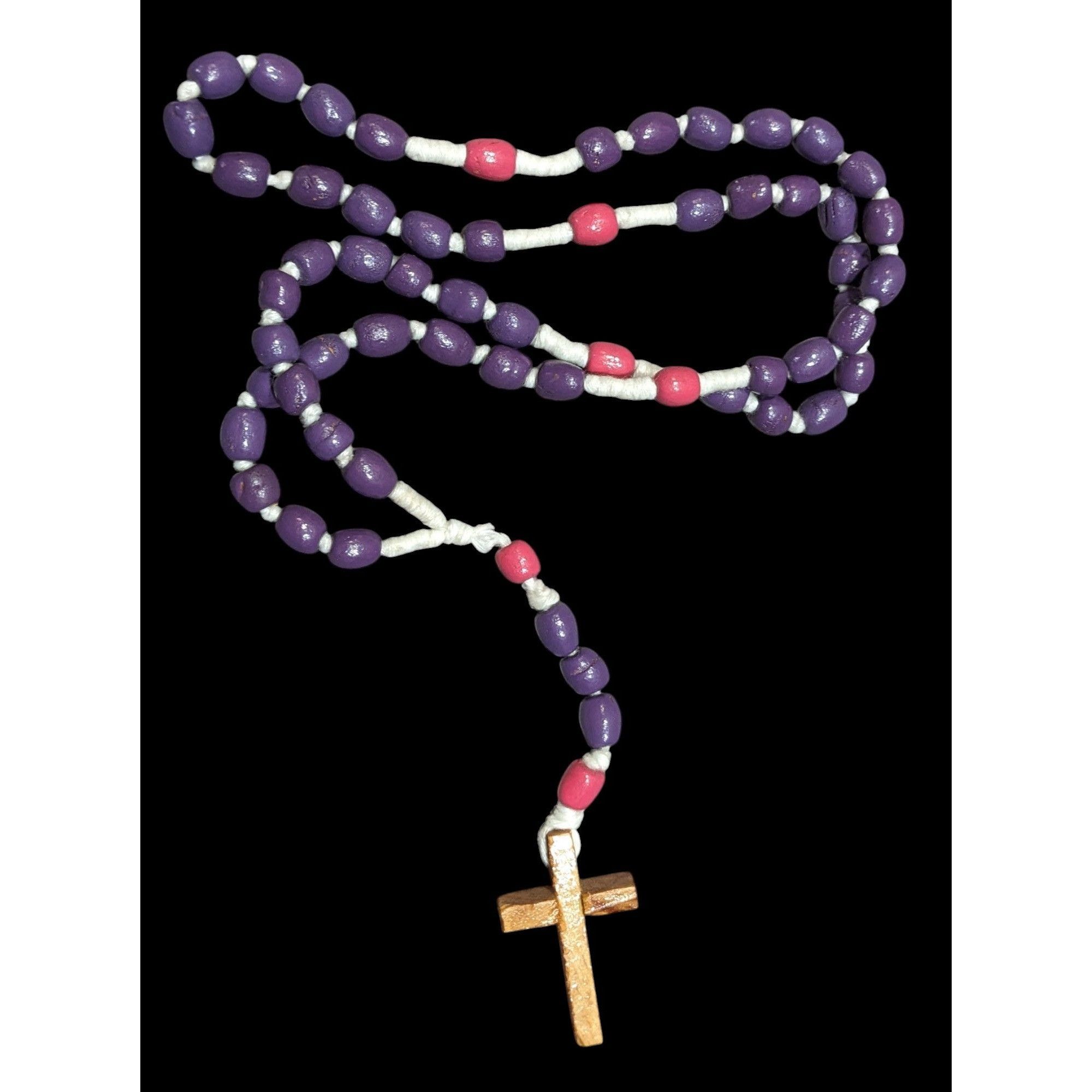 Handmade Handmade Pink And Purple Beaded Wooden Cross Necklace Size ONE SIZE - 1 Thumbnail