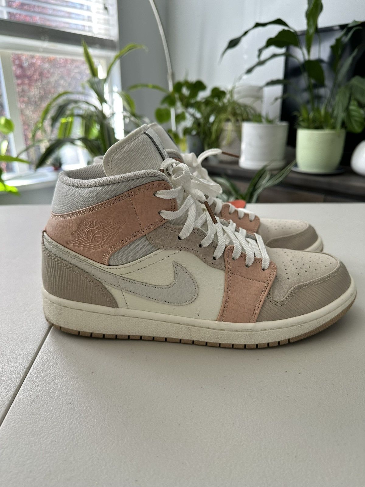 image of Jordan Nike Jordan 1 Mid Milan Shoes in Light Bone, Men's (Size 9)