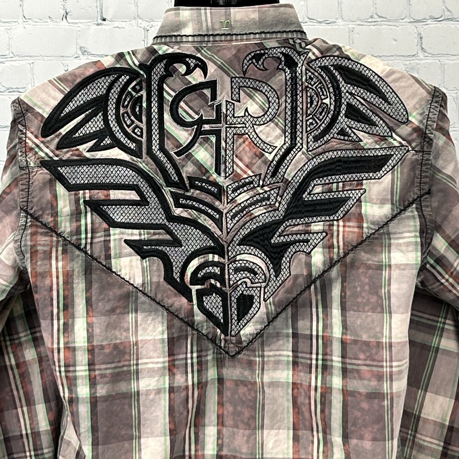 Roar Roar x Buckle Button Front Shirt Cross Wings Plaid Beige L Size US L / EU 52-54 / 3 - 9 Thumbnail