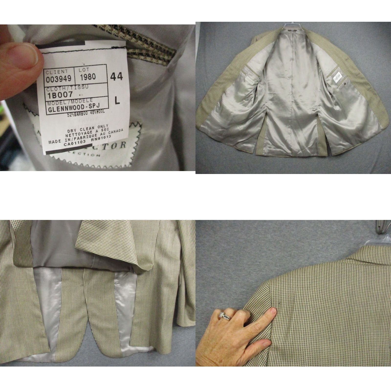 Jack Victor VINTAGE Jack Victor Sport Coat 44 L Beige Herringbone Blazer Glenwood Bamboo Wool Jacket Short Size 44R - 8 Thumbnail