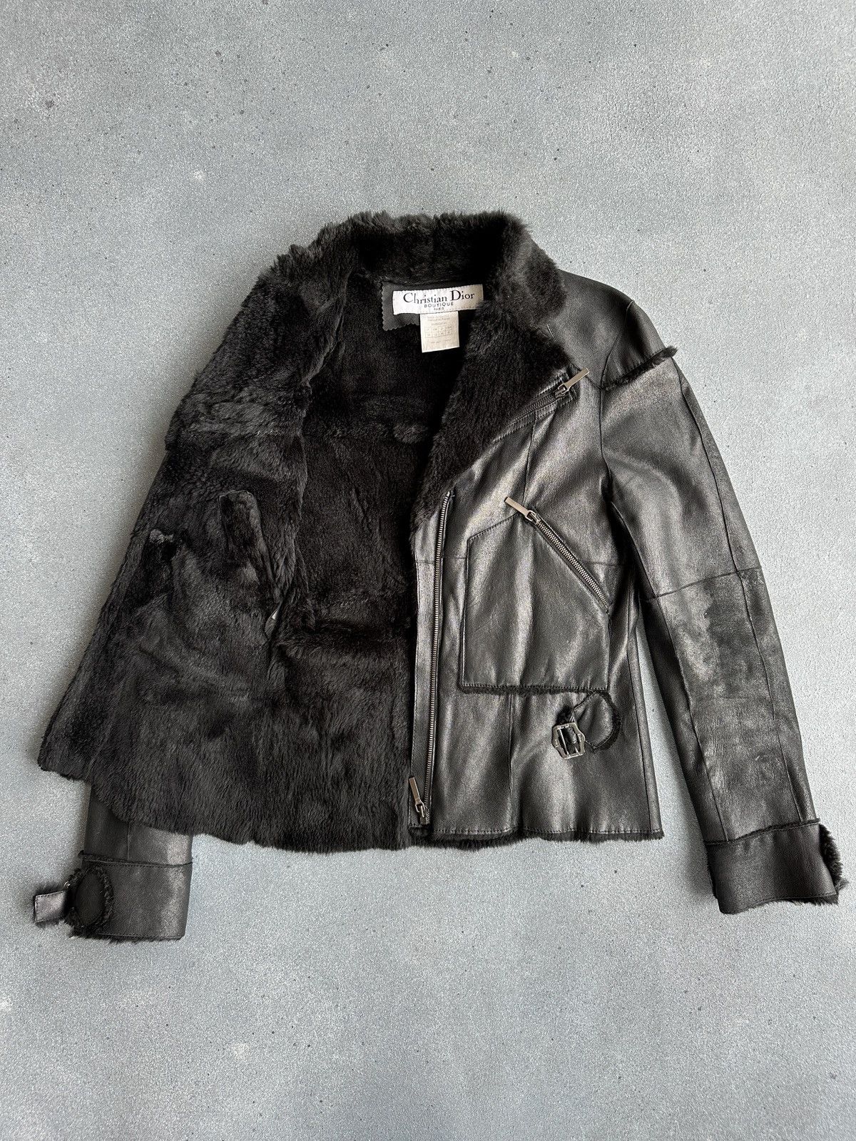 Christian Dior Monsieur 2003 DIOR John Galliano Rabbit Fur Black Strap Coat Jacket Size M / US 6-8 / IT 42-44 - 16 Thumbnail