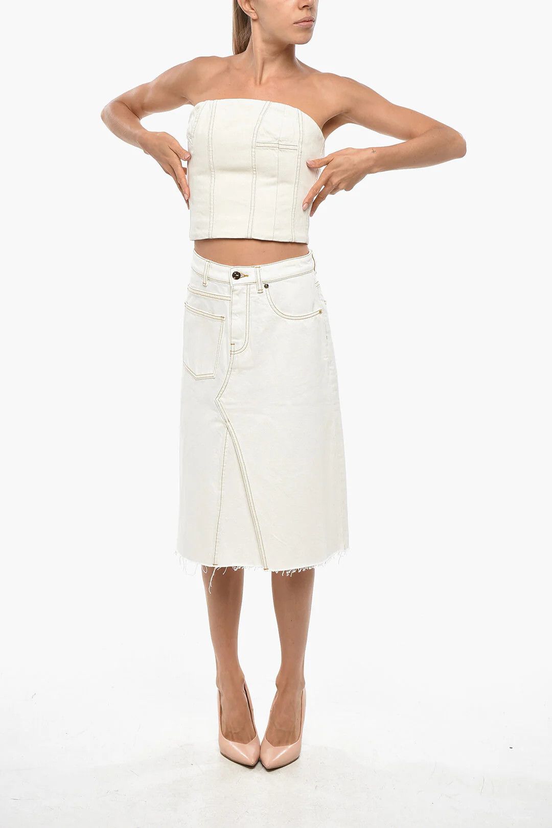 Amiri og1mm0426 Denim Tube Top in White Size S / US 4 / IT 40 - 4 Thumbnail