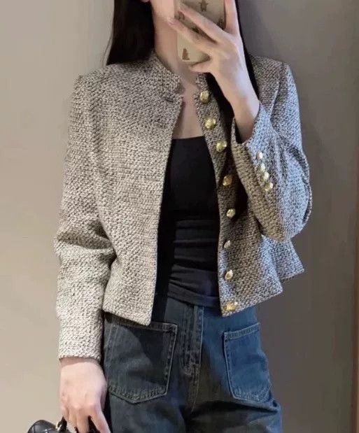 Celine Celine Gold Button Stand Collar Woven Coat Size S / US 4 / IT 40 - 1 Thumbnail