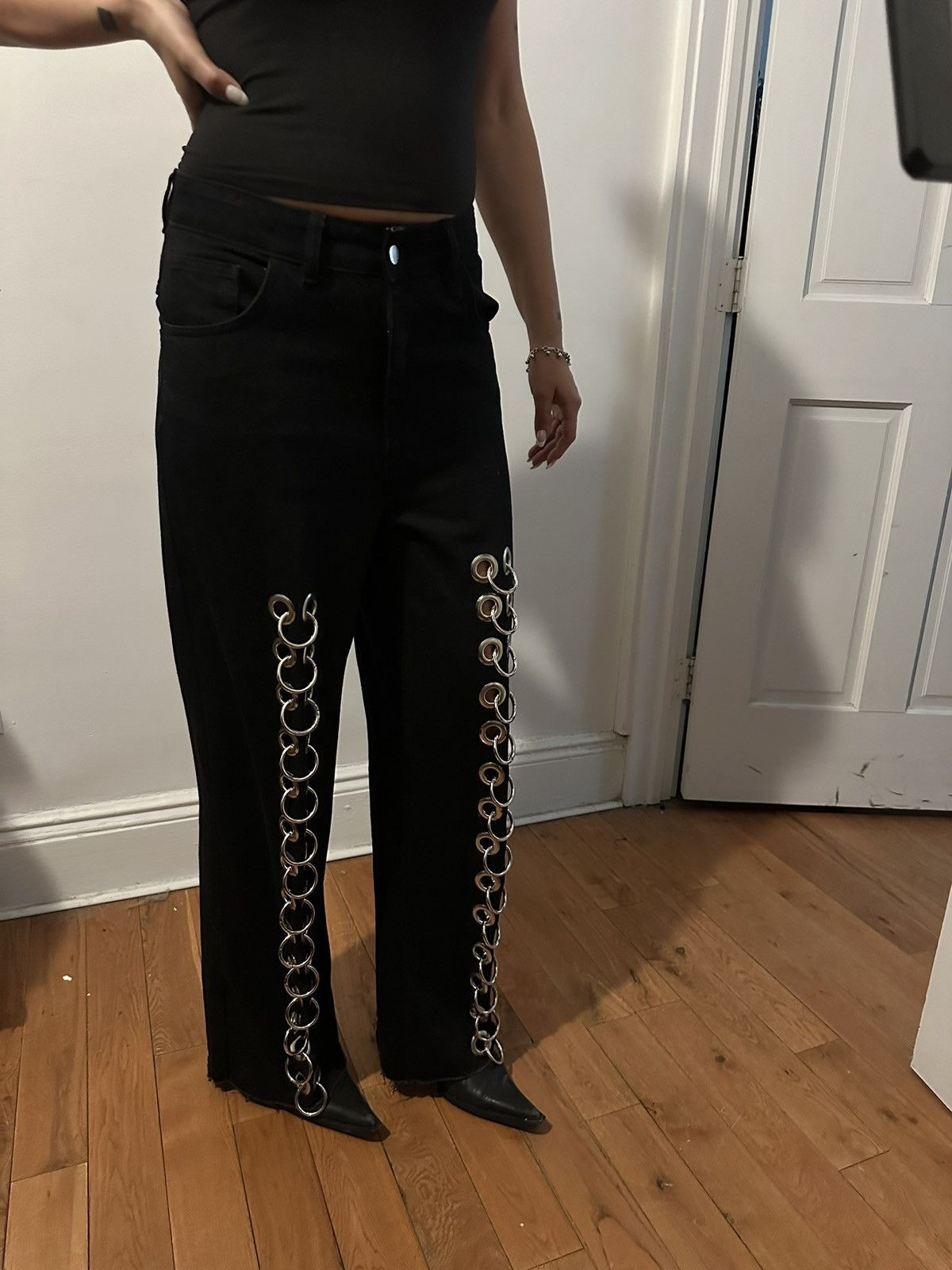 Lado Bokuchava Lado Bokuchava Black Pierced Boyfriend Jeans Size 29" - 6 Thumbnail