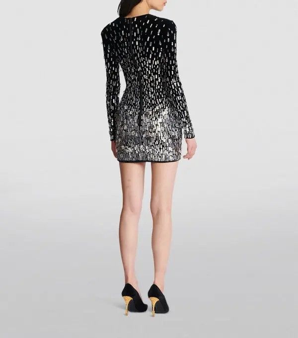 Balmain o1s1wg110825 Sequin Embellished Mini Dress in Black Size L / US 10 / IT 46 - 4 Thumbnail