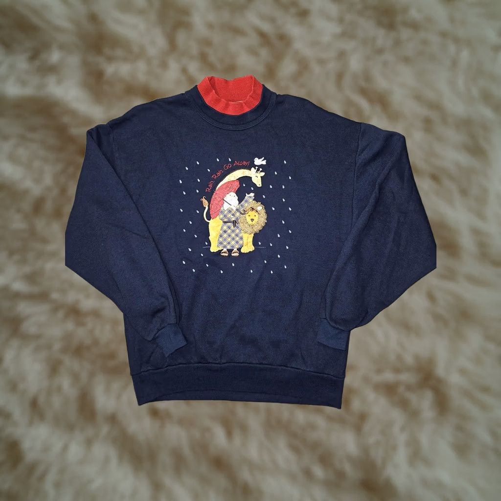 Vintage VINTAGE Morning Sun Top Stitch Sweatshirt Womens Large Pullover Navy Blue Embroidered Rain Rain Go Away Animals 90s Made USA Mens/Womens Size L / US 10 / IT 46 - 1 Thumbnail