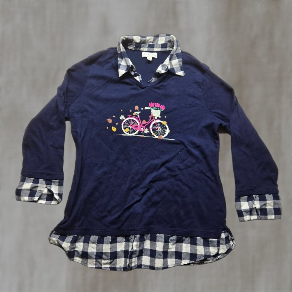 Vintage Kim Rogers Long Sleeve T-Shirt Women's L Blue Solid Casual Classic Size L / US 10 / IT 46 - 1 Thumbnail