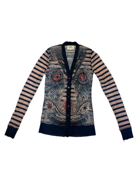 Cardigan Mesh Jean Paul Gaultier Vintage - Imprimé Œil/Bouche - Taille 38