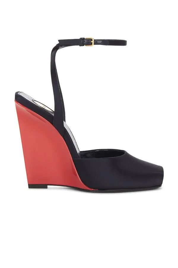 Saint Laurent Paris la scandale wedges in satin crepe navy/red Size US 11 / IT 41 - 1 Thumbnail