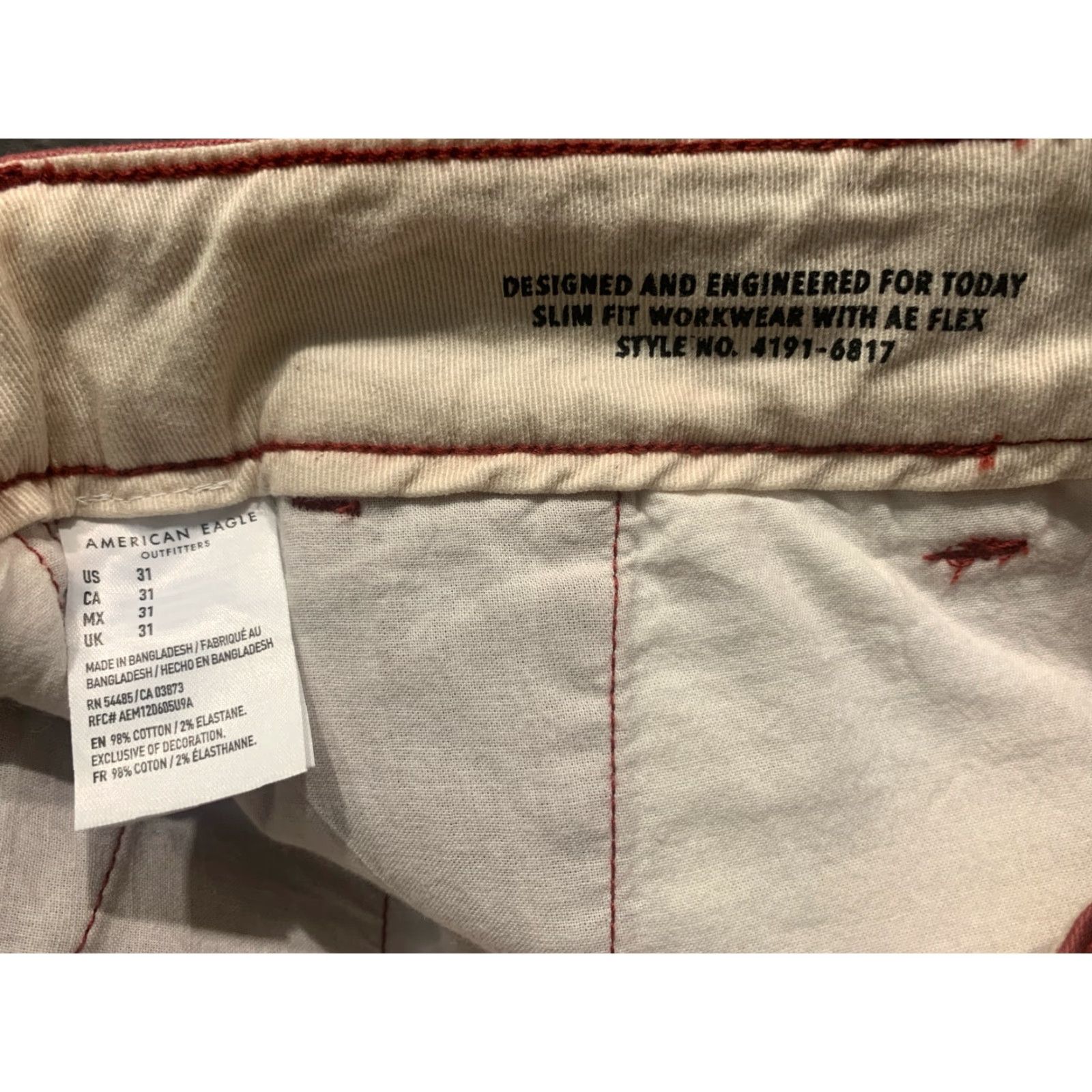 American Eagle Outfitters American Eagle Slim Fit Chino Shorts Men Size 31 Brick Red Cotton Elastane Flat Front Casual 31 Mens Regular Shorts Size US 31 - 5 Thumbnail