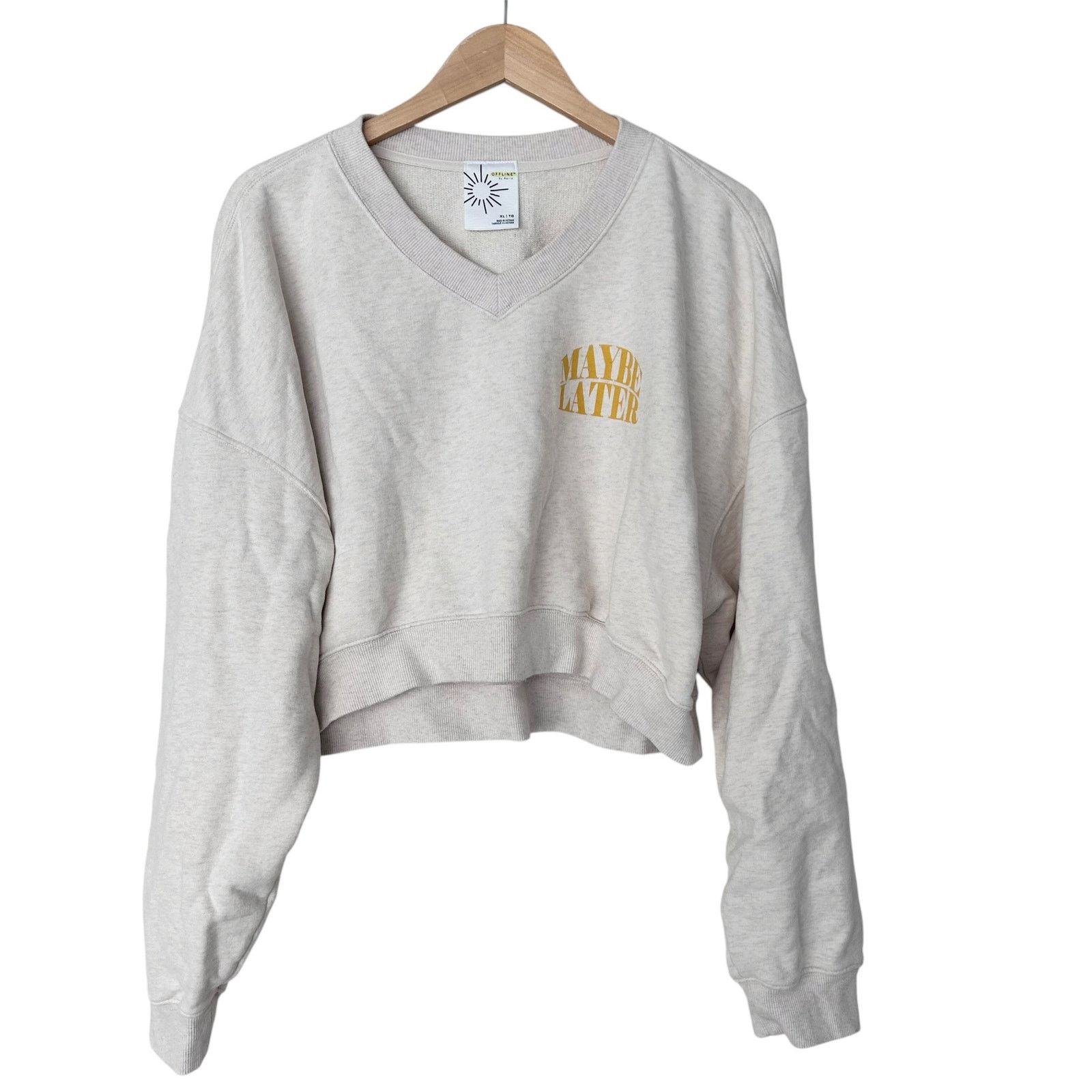 Other Offline by Aerie Tan Cropped Sweatshirt Maybe Later Sz XL Size XL / US 12-14 / IT 48-50 - 1 Thumbnail