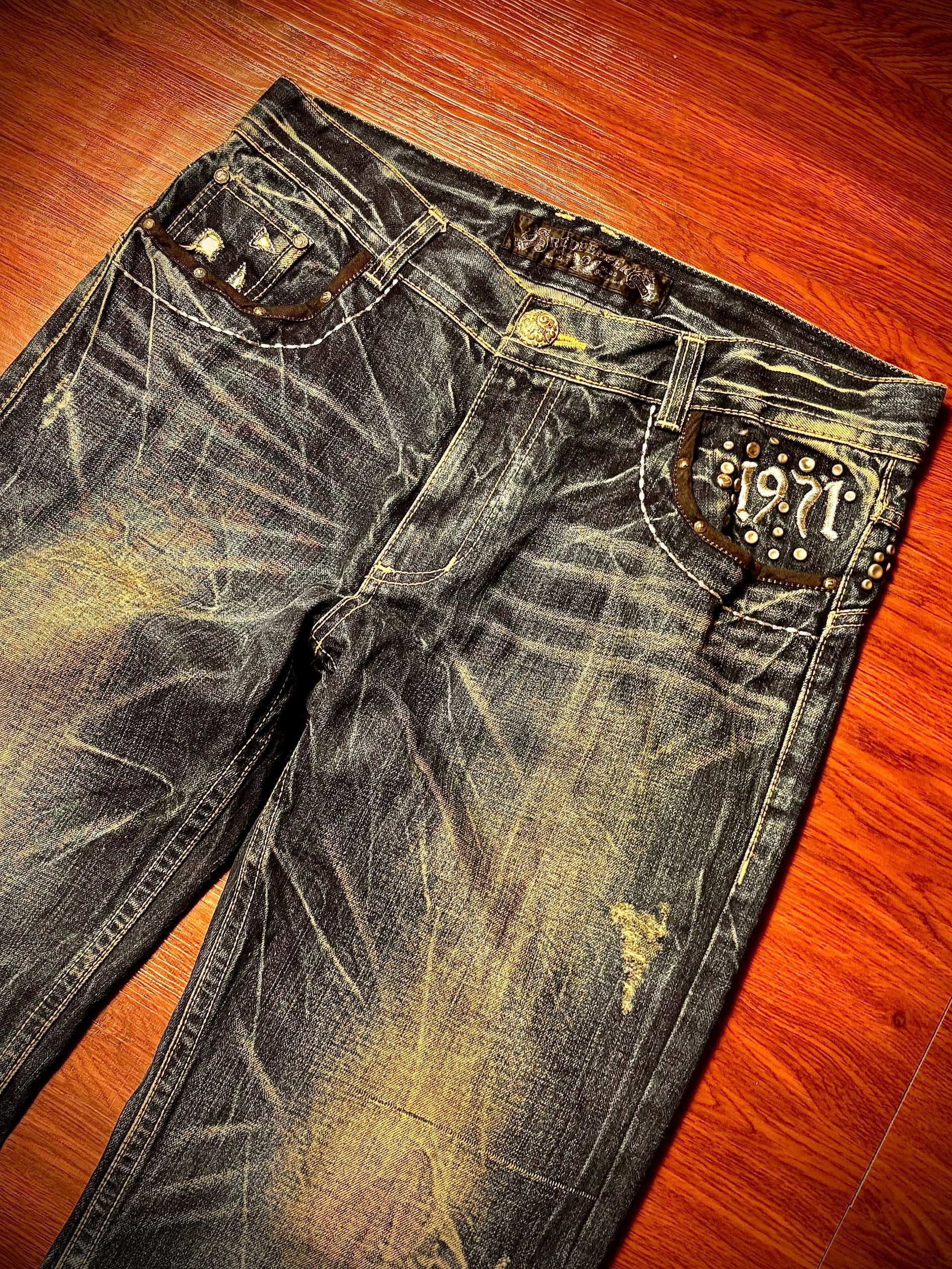 If Six Was Nine Vintage 00s Red Pepper Heavy Distressed Studded Fade Pants Size 35" - 3 Thumbnail