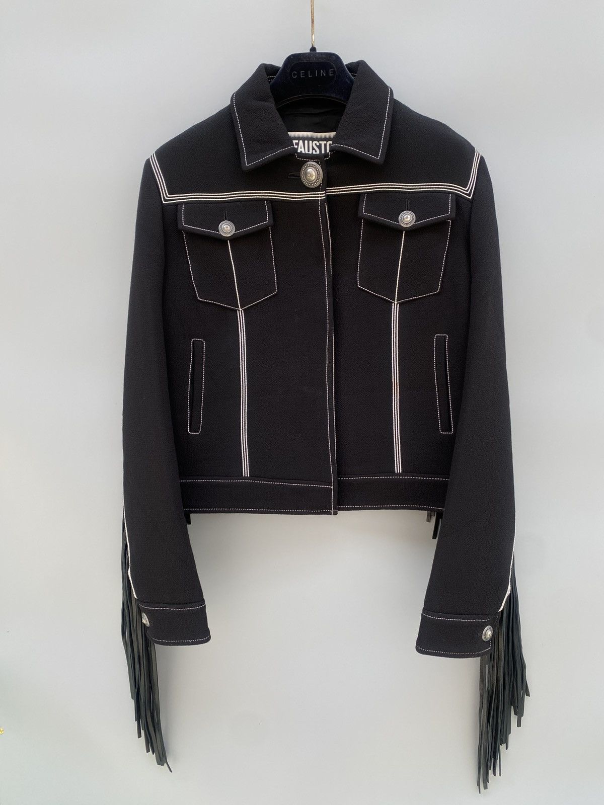 Other Fall 2016- Fausto Puglisi- Leather Fringe Wool Jacket Size M / US 6-8 / IT 42-44 - 1 Thumbnail