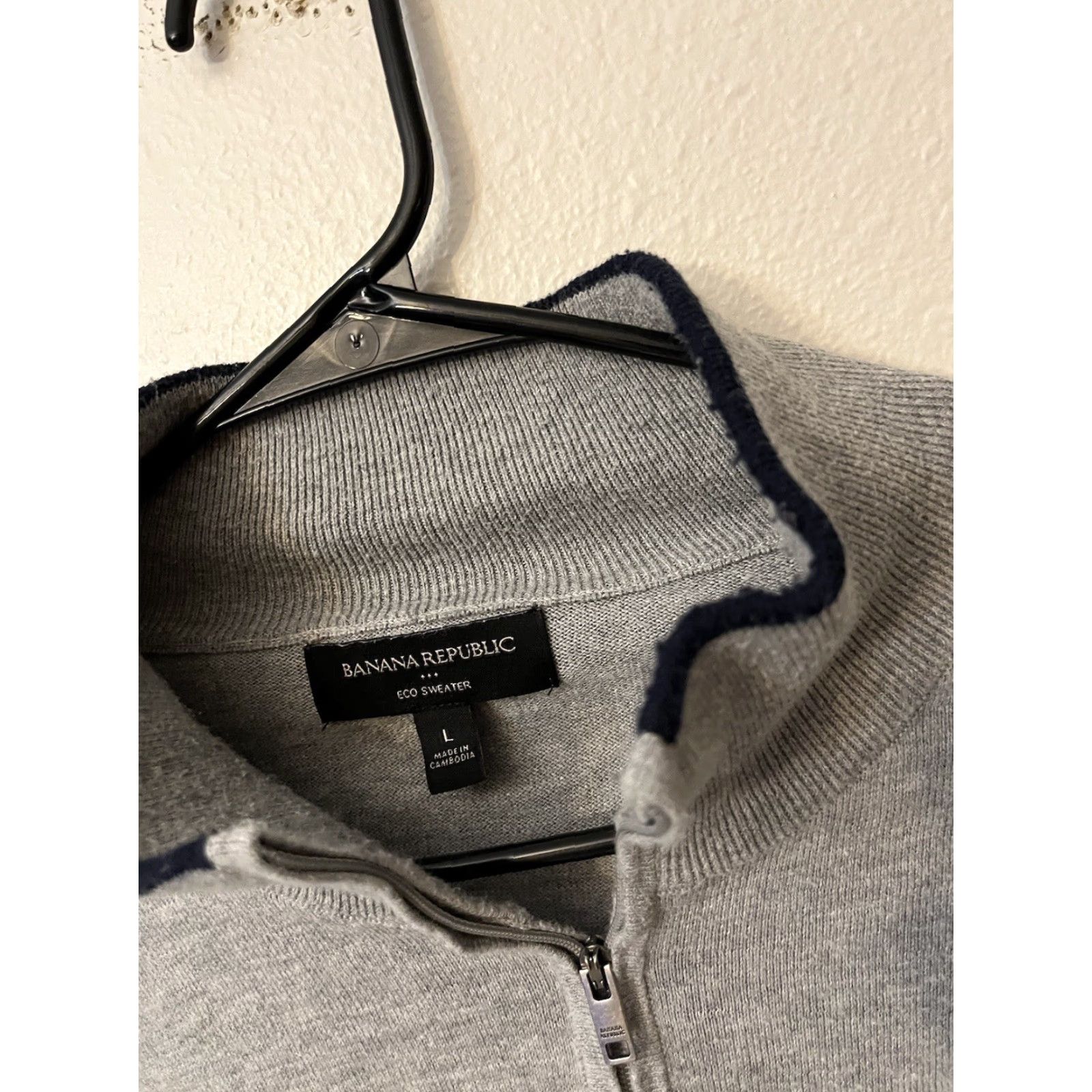 Banana Republic Banana Republic Eco Sweater L Gray Cotton Blend 1/4 Zip Mock Neck Knit Pullover Casual Men Size US L / EU 52-54 / 3 - 3 Thumbnail