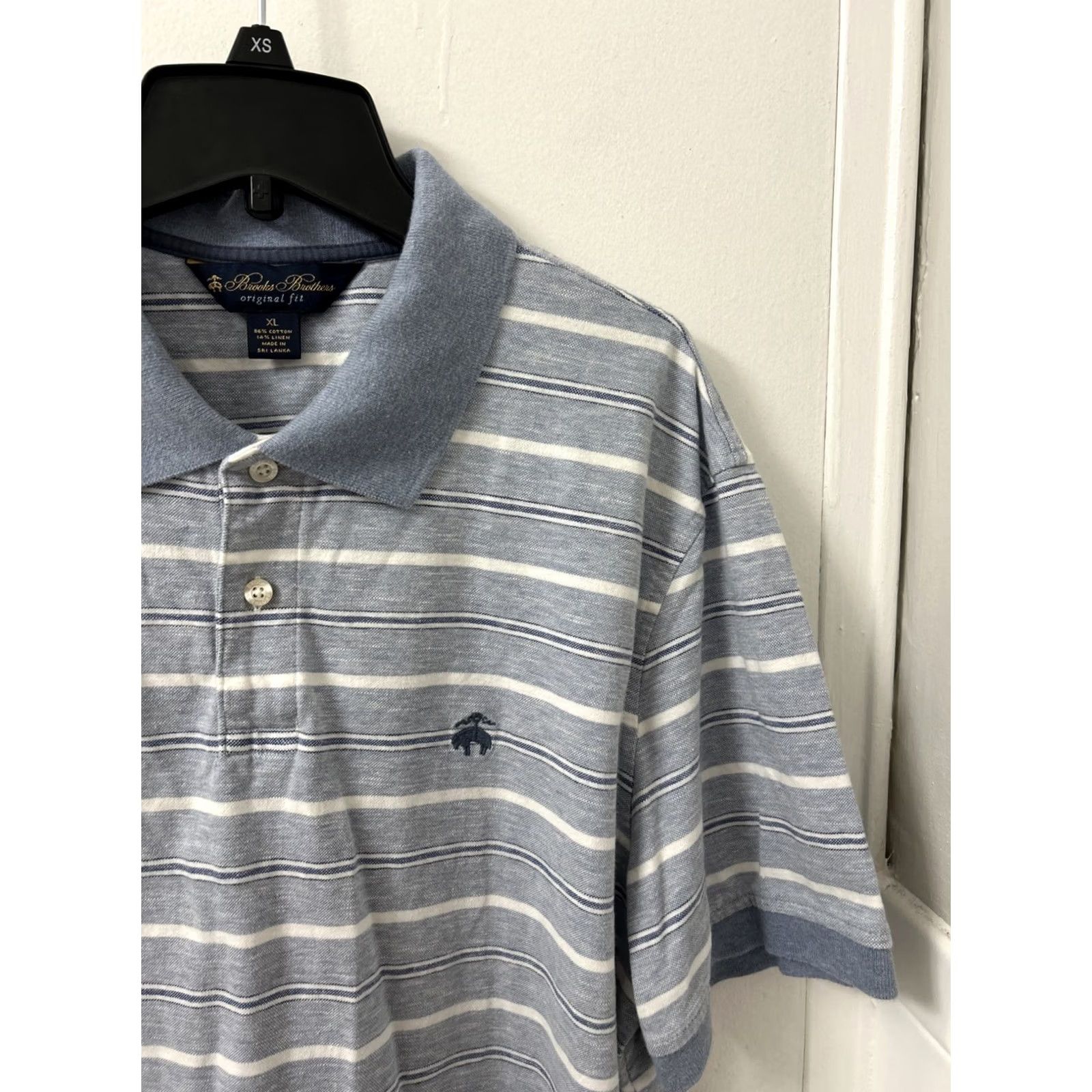 Brooks Brothers Brooks Brothers Polo Shirt Mens XL Blue Striped Linen Blend Regular Fit S/S Polo Shirt Swinging Golf Casual Size US XL / EU 56 / 4 - 4 Thumbnail