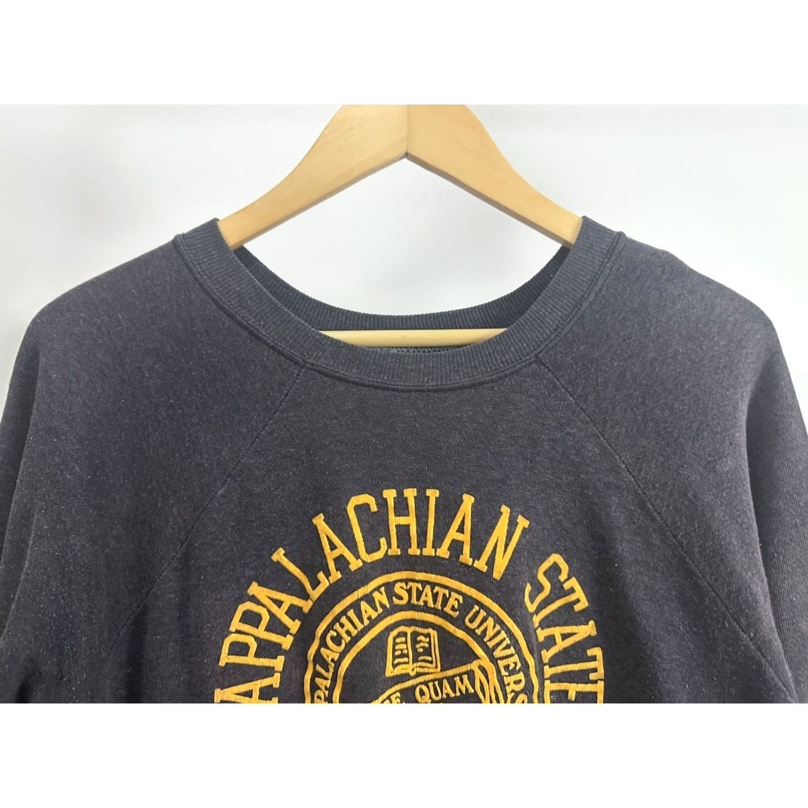 Vintage VTG 70s Appalachian State Mountaineer Sweatshirt L Charcoal Mens Pullover Sun Faded Flock Boxy Gradient Wear Size US L / EU 52-54 / 3 - 3 Thumbnail