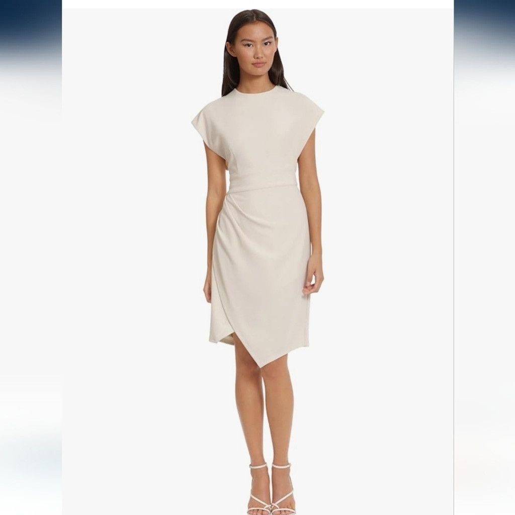 Donna Morgan Donna Morgan Cream Sleek Faux Wrap Dress Size 6 Size M / US 6-8 / IT 42-44 - 5 Thumbnail