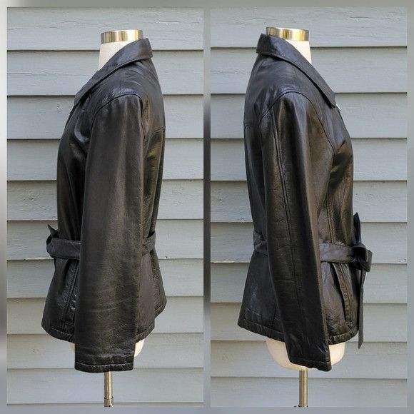 Wilsons Leather Vintage 90s y2k Wilson's Black Leather Mid Length Trench Bel Size M / US 6-8 / IT 42-44 - 2 Thumbnail
