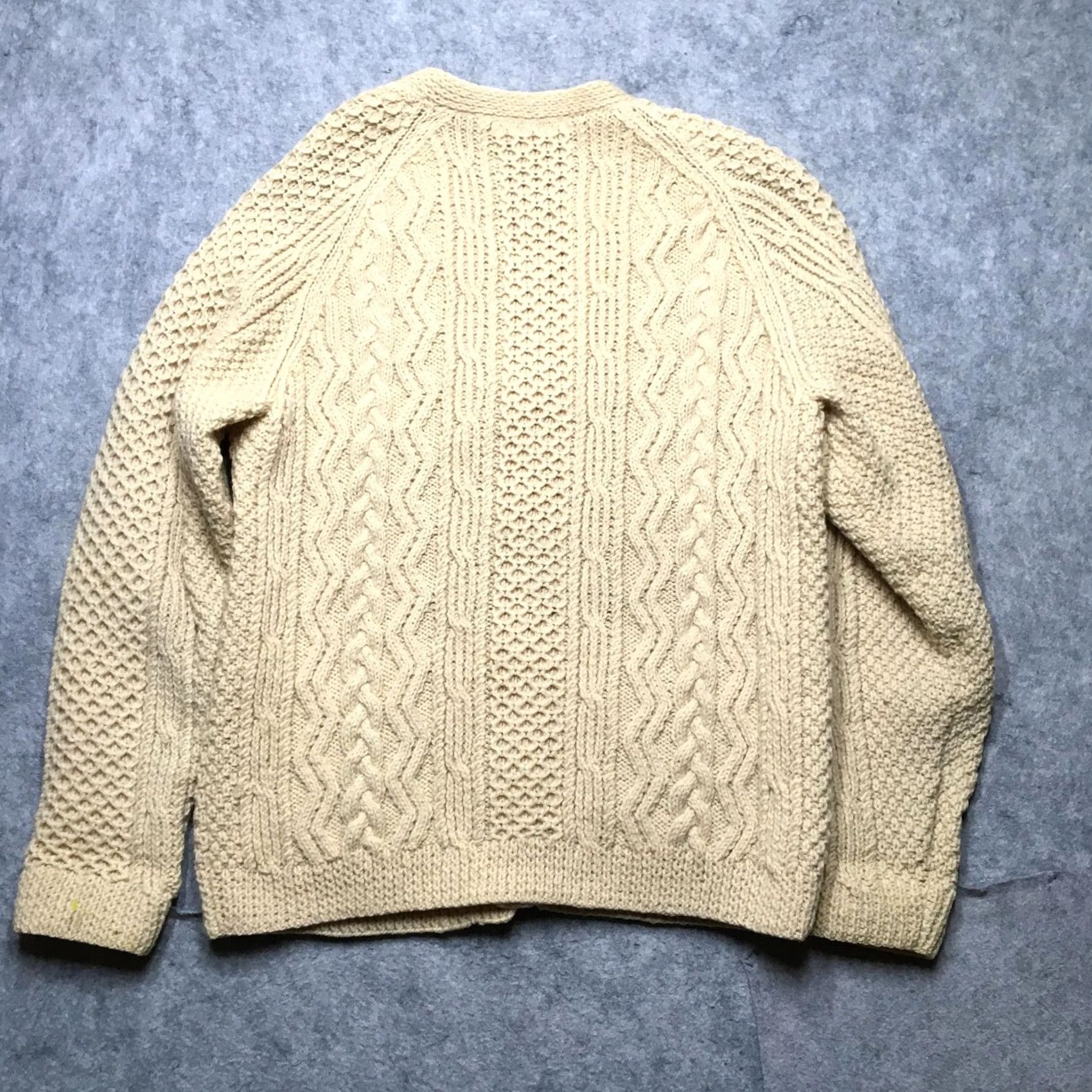 Vintage Cable Knit Cardigan Sweater Mens Medium White Heavyweight V-Neck Fisherman Irish Size US M / EU 48-50 / 2 - 6 Thumbnail